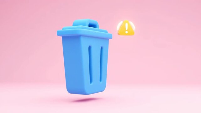 Blue dustbin icon delete trash bin warning alert 3D render