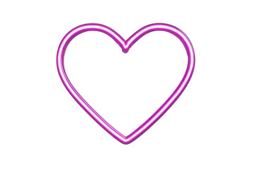 Pink neon heart shape glowing on black background isolated light