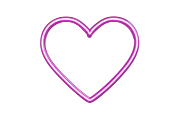Pink neon heart shape glowing on black background isolated light