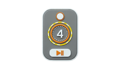 3D Rendered Play Button with Number 4 and Countdown Timer Elements