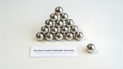 Shiny chrome spheres arranged in a pyramid on white surface