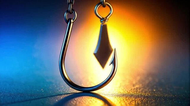 Close up of a shiny fishing hook with dramatic lighting
