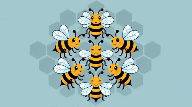Animated Bees Flying and Forming Honeycomb Patterns, Suitable for Children's Content