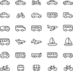 A collection of transportation icons on a white background