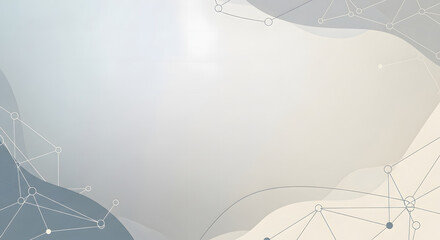 Abstract background with flowing organic shapes and interconnected geometric network patterns in light grey and blue tones.