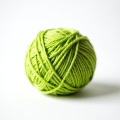 Green ball of wool thread isolated on white background. Material for knitting and crafts. Natural fiber for cozy handmade creations. Hobby supplies.