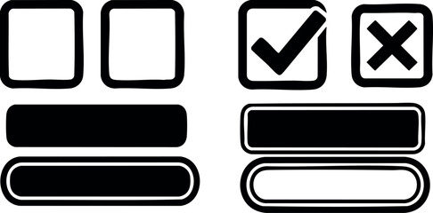 Checkmark and Cross Icons with Rounded Rectangles Vector Illustration for UI Design 