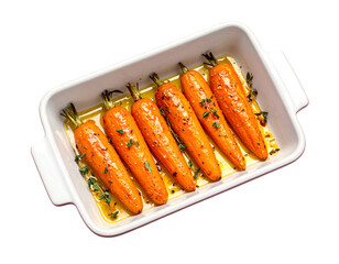 baked honey glazed baby carrots with thyme isolated on transparent png