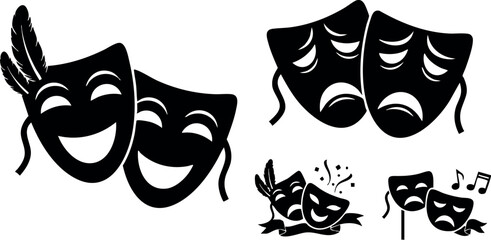 Theater masks comedy and tragedy design vector illustration for drama arts and performance 