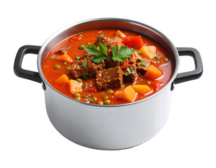 Delicious goulash in pot isolated on transparent png