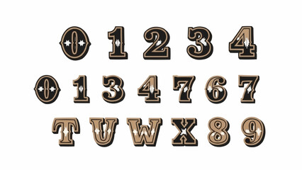 Vintage Style Numbers and Letters Collection Isolated on White Background.
