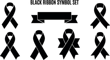 Black ribbon symbol set vector collection for awareness and support campaigns 