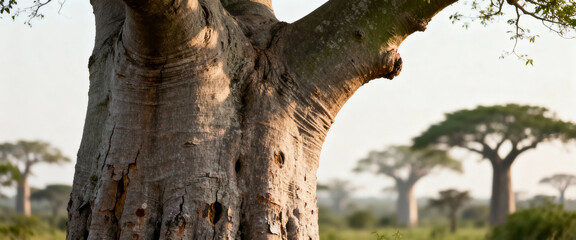 Fototapeta premium Baobab tree trunk close up background of African savanna nature