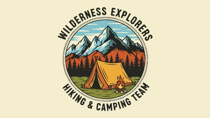 Vintage Wilderness Explorers Hiking Camping Team Emblem.