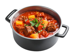 Delicious goulash in pot isolated on transparent png