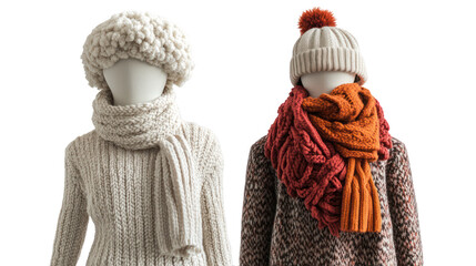 Turtleneck dress with coordinating scarf fingerless gloves and winter accessories on transparent background