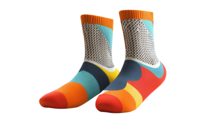 Two pairs of athletic socks laid flat modern sporty style on transparent background