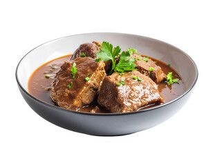 German braised beef cheeks in brown red wine sauce isolated on transparent png