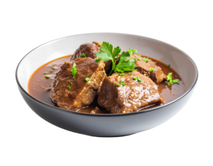 German braised beef cheeks in brown red wine sauce isolated on transparent png