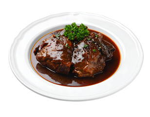 German braised beef cheeks in brown red wine sauce isolated on transparent png
