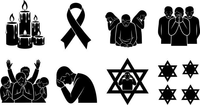 Black Vector Icons Grief Mourning Prayer and Jewish Remembrance.eps