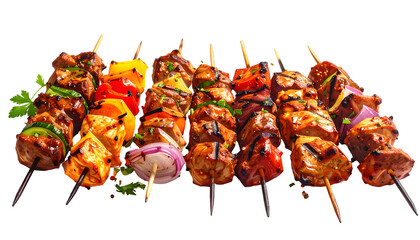 Grilled meat skewers variety, Souvlaki chicken isolated on transparent png