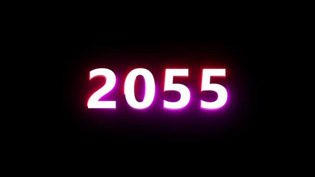 New year 2055 neon text animation. New year count number on black background.  Concept of new year beginning, happy celebration. Neon upcoming new year animated. 