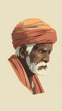 Vintage vector illustration of an old person&rsquo;s head featuring a black hat and a cigar in a cartoon drawing art style