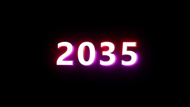 New year 2035 neon text animation. New year count number on black background.  Concept of new year beginning, happy celebration. Neon upcoming new year animated. 