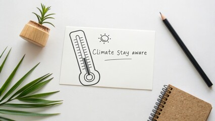 Simple thermometer drawing on card highlighting climate awareness