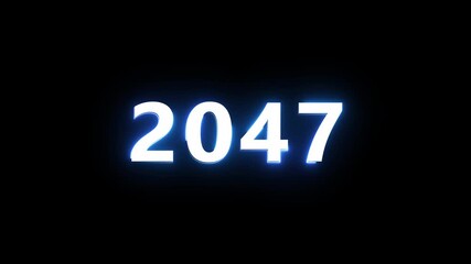 New year 2047 neon text animation. New year count number on black background.  Concept of new year beginning, happy celebration. Neon upcoming new year animated. 