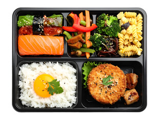 japanese bento isolated on transparent png, top view 