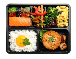 japanese bento isolated on transparent png, top view 