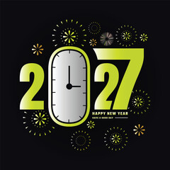 Welcome Happy New Year 2027 Bright Elegant Text Letter. Abstract Sparkle Fireworks Greeting Card Design