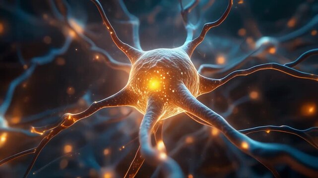 Abstract fractal background with space design features a 3d neuron cell pattern and human synapse illustration resembling a glowing star or sea starfish shape in light vector art