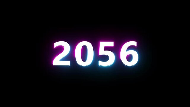 New year 2056 neon text animation. New year count number on black background.  Concept of new year beginning, happy celebration. Neon upcoming new year animated. 