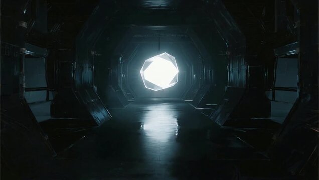 Dark corridor with glowing geometric light