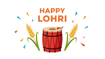 Happy Lohri Celebration Illustration with Drum and Wheat
