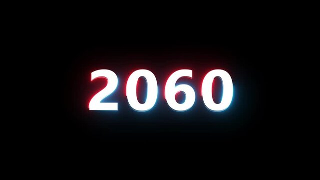 New year 2060 neon text animation. New year count number on black background.  Concept of new year beginning, happy celebration. Neon upcoming new year animated. 