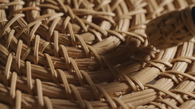 Close Up of Wicker Material Spinning Around, Macro Shot