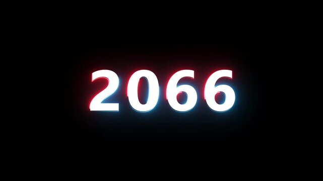 New year 2066 neon text animation. New year count number on black background.  Concept of new year beginning, happy celebration. Neon upcoming new year animated. 
