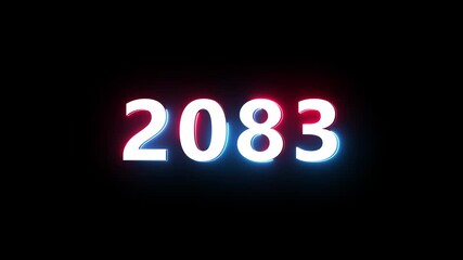 New year 2083 neon text animation. New year count number on black background.  Concept of new year beginning, happy celebration. Neon upcoming new year animated. 