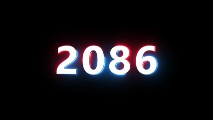New year 2086 neon text animation. New year count number on black background.  Concept of new year beginning, happy celebration. Neon upcoming new year animated. 