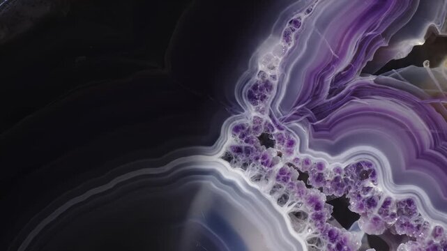 Rotating Purple Agate Geode With Crystalline Structure