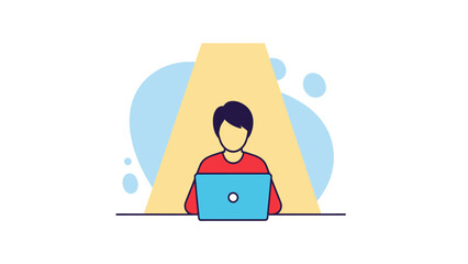 Focused Man Working on Laptop, Illuminating Productivity and Remote Work Concept Illustration