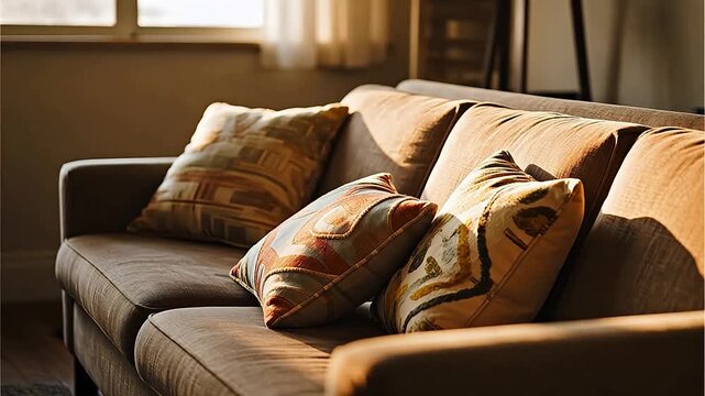 Cozy living room sofa with decorative pillows