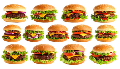set of burgers isolated on transparent png