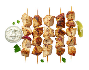 Souvlaki chicken with tzatziki sauce isolated on transparent png