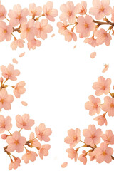Cherry Blossom Flower Frame Isolated on Transparent Background Pink Sakura Floral Border Cut Out PNG