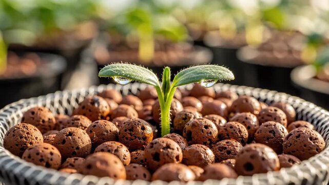 Young Seedling Growing in Hydroponic System.